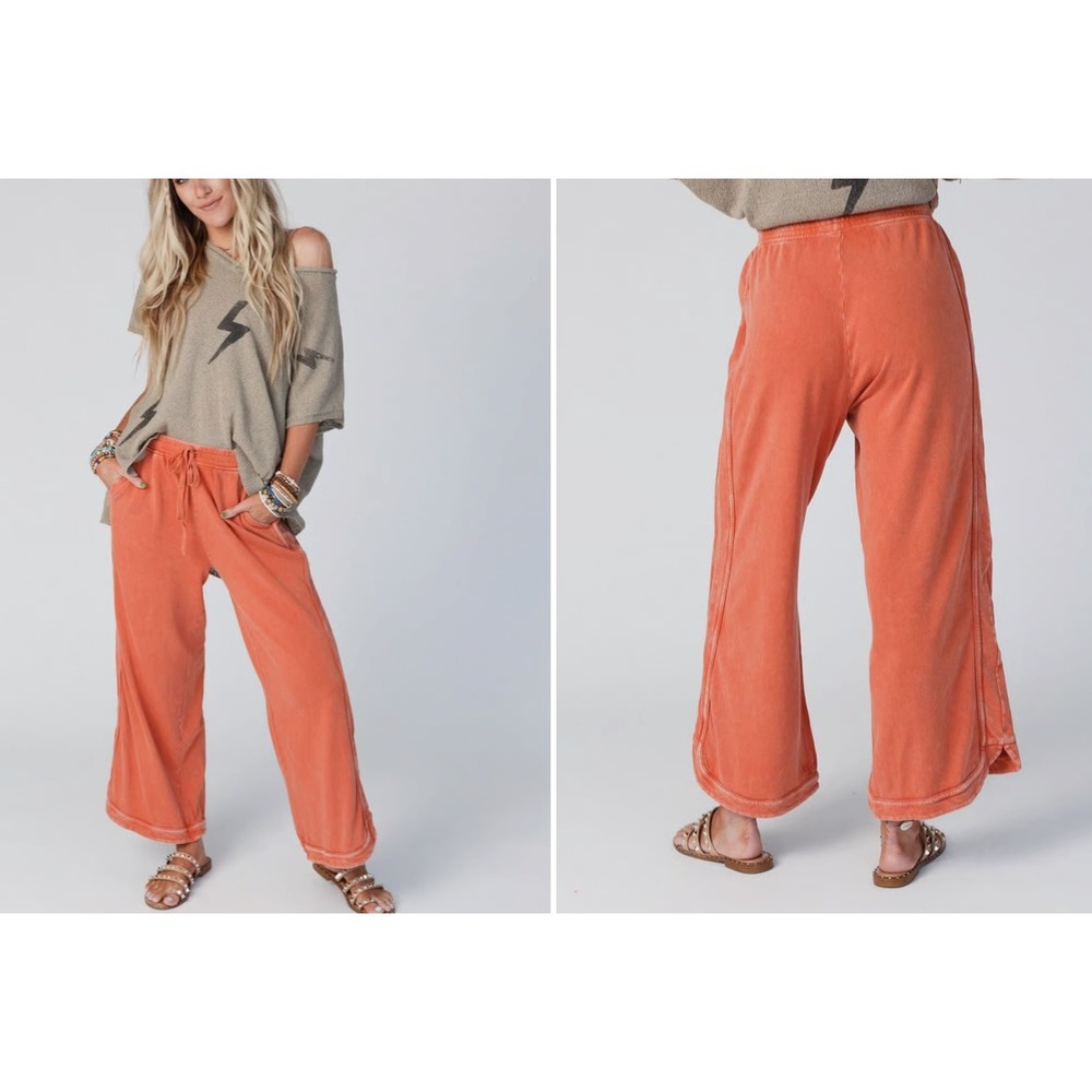 Three Bird Nest So Comfy Wide Leg Cropped Pants Women's Sz S - Faded Rust